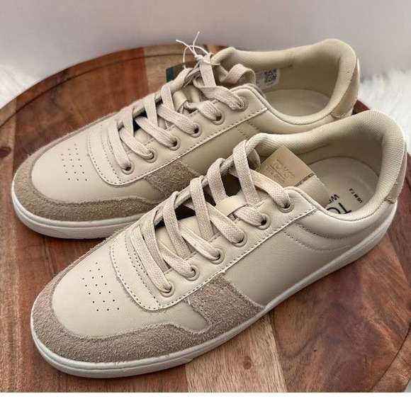 TOMS Men Trvl Lite Court Beige Leather Shaggy Suede Sneakers Size 7.5 - Picture 10 of 13